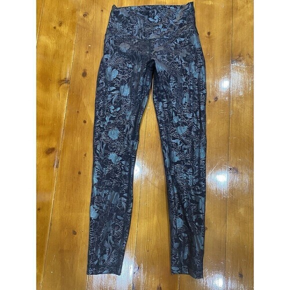 Lululemon Womens Wunder Train Floral Ankle Legging Activewear Pants Black 4 - Picture 1 of 8